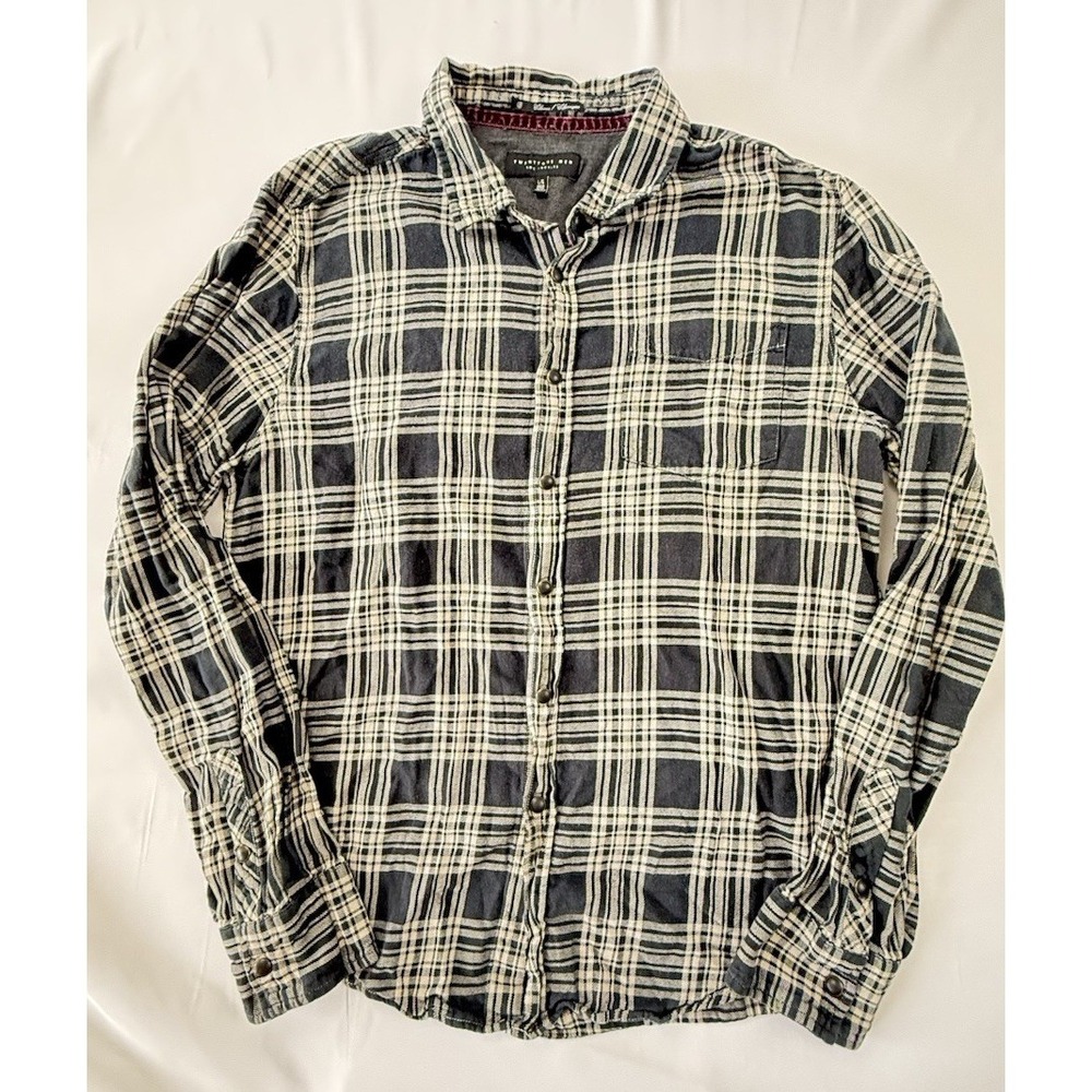 Twentyone‎ Men Los Angeles Men's Flannel Shirt L Grey Black Button Cotton Skater
